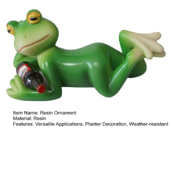 Liggende Frosk Figur Plantepotte Dekorasjon Mini Frosk Statue Resin Frosk Holder Flaske Ornament for Hage Hjemmekontor Blomsterpottekant