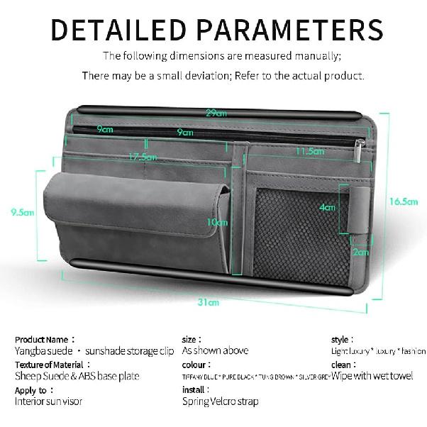 Car Sun Visor Organizer Glasses Case Storage Bag Note Holder Car Suede Zipper Card Hold Car Organizers And Storage (Black)