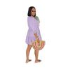 TW748 Casual V-neck Loose Waist Pleated Dress with Three-quarter Sleeves and Wide Hem for Women