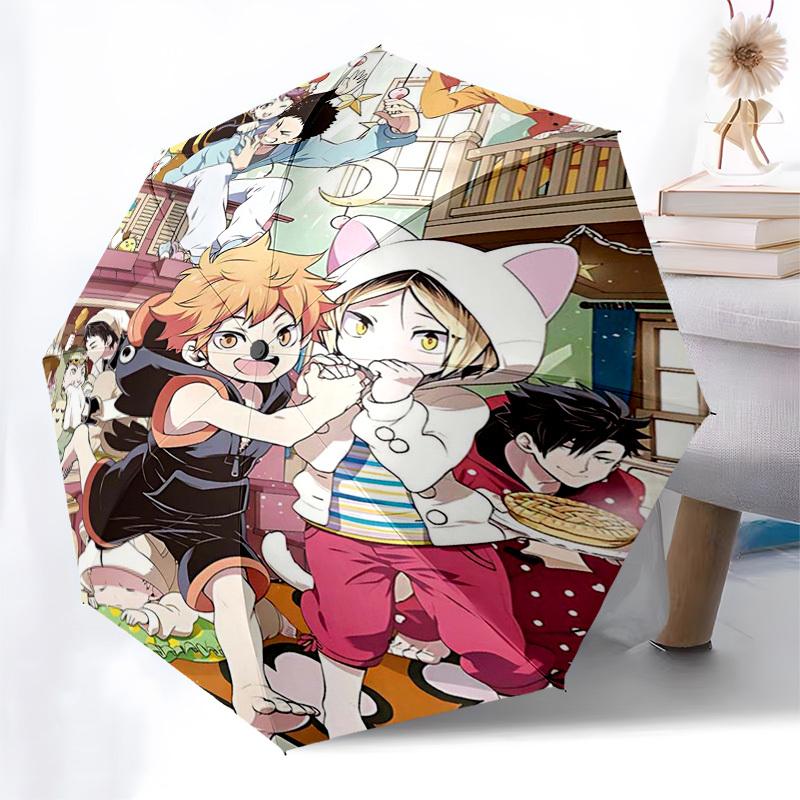 1pc Outdoor Umbrella with Haikyuu! Characters - Automatic Opening/Closing, Portable 3-Fold Design, 8-Rib Iron Frame - Perfect Gift for Fans, Trav