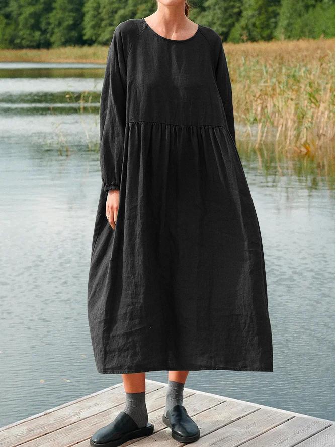 Herbst & Winter Rundhals Langarm Patchwork Kleid