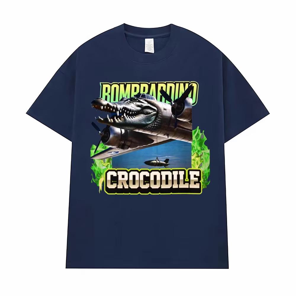 Bombardino Crocodile Funny Reptile Meme T-shirts for Men Fashion Gothic High Quality T Shirt Women Vintage Short Sleeve T-shirts