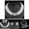 Water Diamond Geometric Necklace Earrings Bracelet Set For Bridal Party Accessories