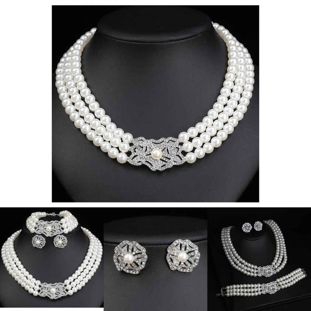 Water Diamond Geometric Necklace Earrings Bracelet Set For Bridal Party Accessories