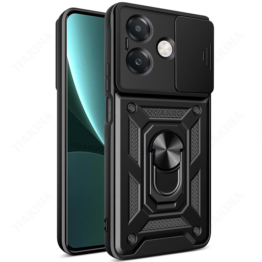 Slide Lens Armor Funda for OPPO A3X 4G Global Case Stand Cover for OPPO A3X A3 Pro 5G India A40 A60 A80 Case Magnetic Ring Case