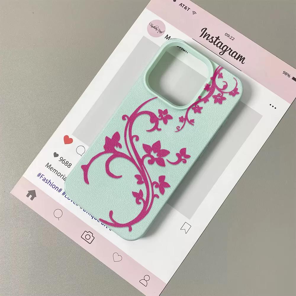 

Чехол для телефона с цветами лозы для iPhone 17 Pro Max 16 Plus 15 Pro 14 13 12 11 XR 17Air Мягкий чехол с текстурой личи iPhone XS Max