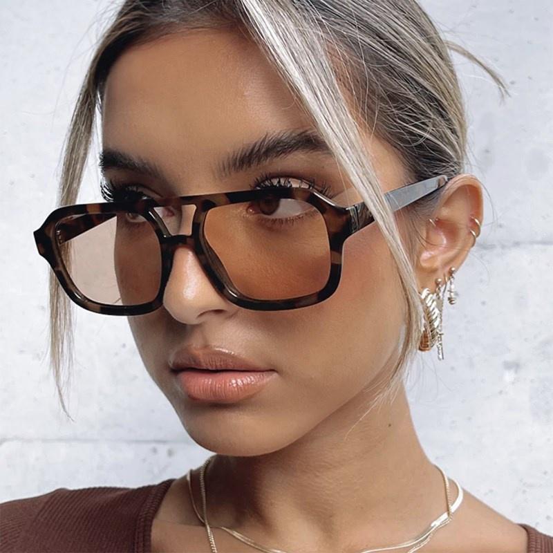 Fashion Pilot Sunglasses Women Vintage Double Bridges Yellow Lens Sunglasses Female Shades Lady UV400 Glasses Trendy