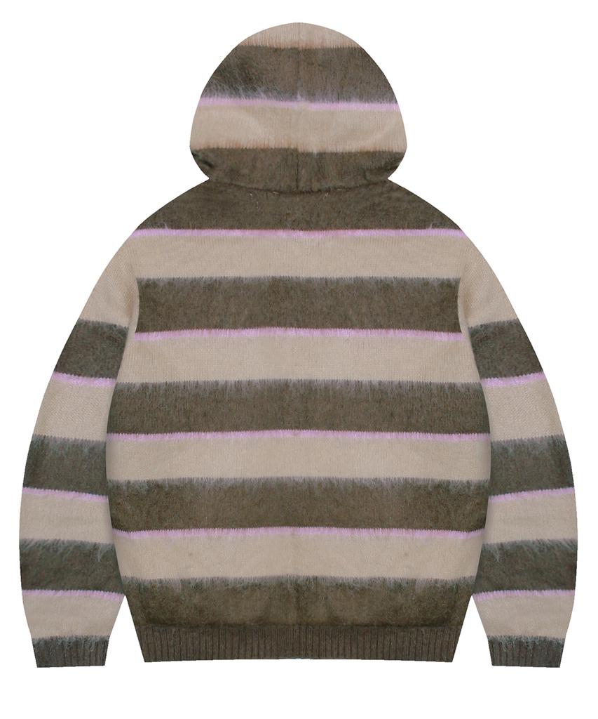 Xtonz Xtk108 Trist Stripe Mohair Knit Zip-Up Hoodie (Brown)