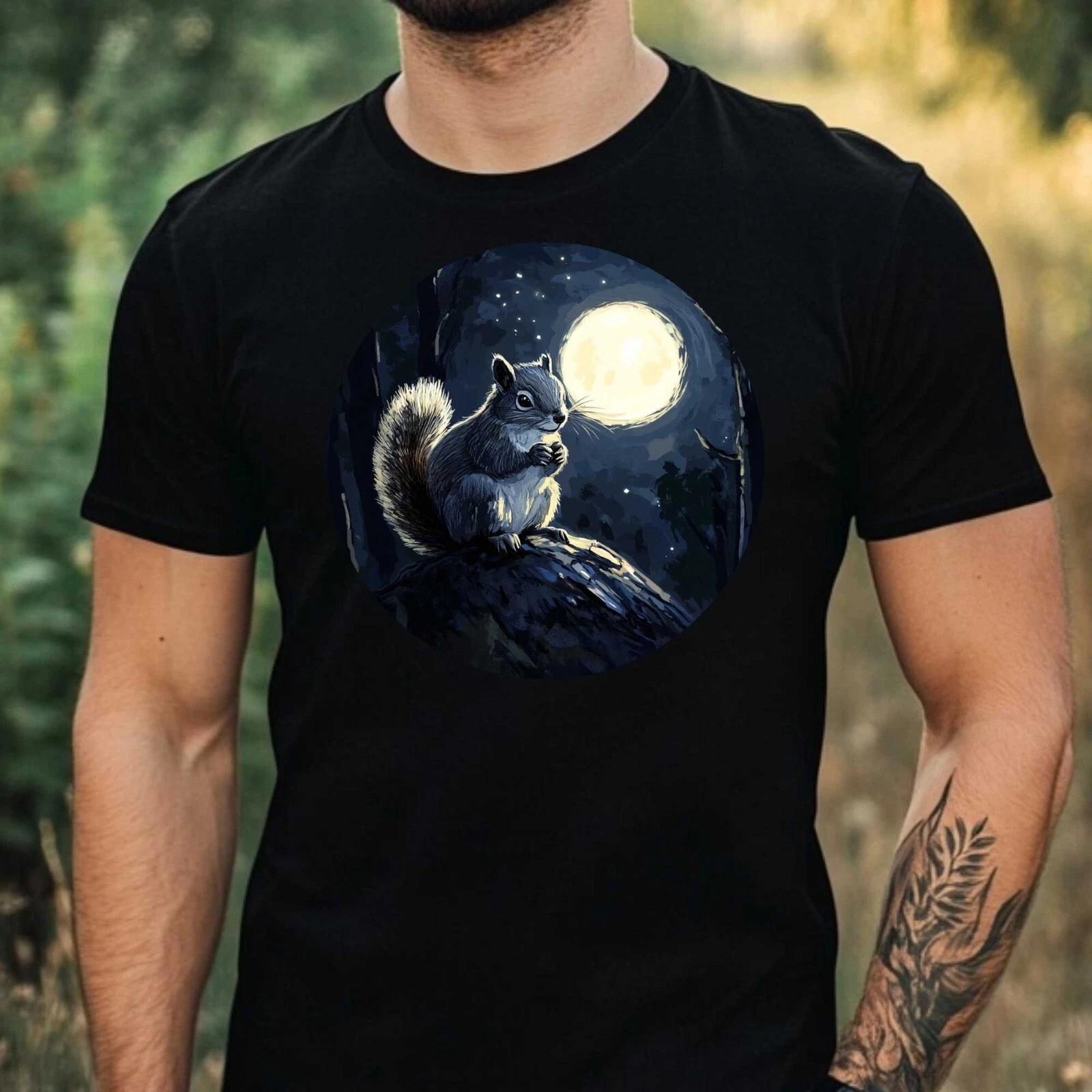 T-Shirt Herren Eichhörnchen im Mondlicht Motiv Baumwolle Größe XS bis 5XL XXXXL