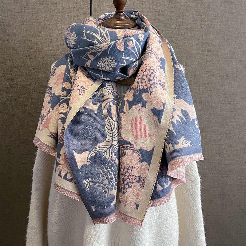 Women S Floral Pattern Faux Cashmere Scarf Winter Warm Fashionable Shawl