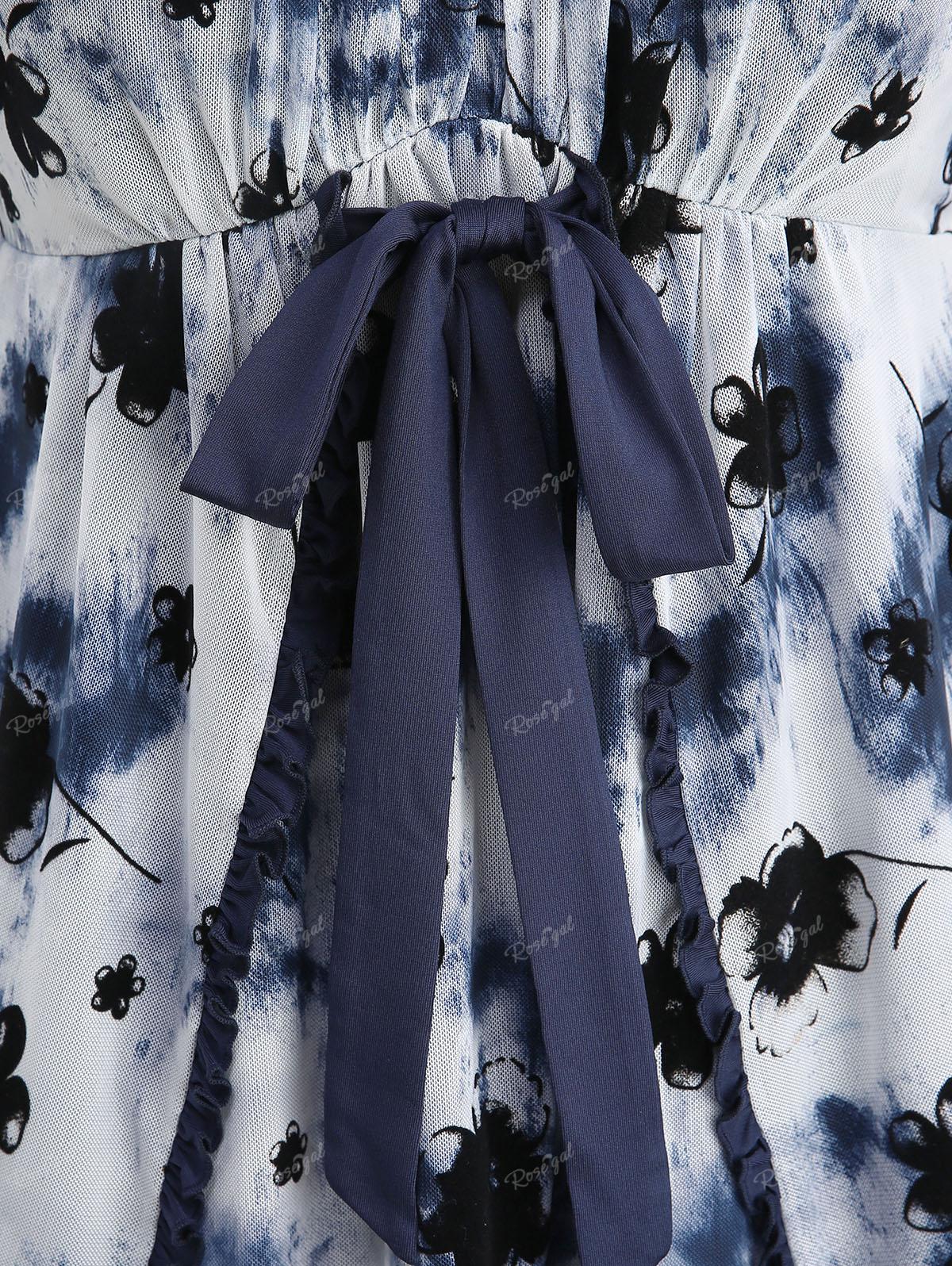 Rosegal Plus Size Tie Dye Mesh Floral Flocking Top Tied Layered Ruched Bust Top — фото 4