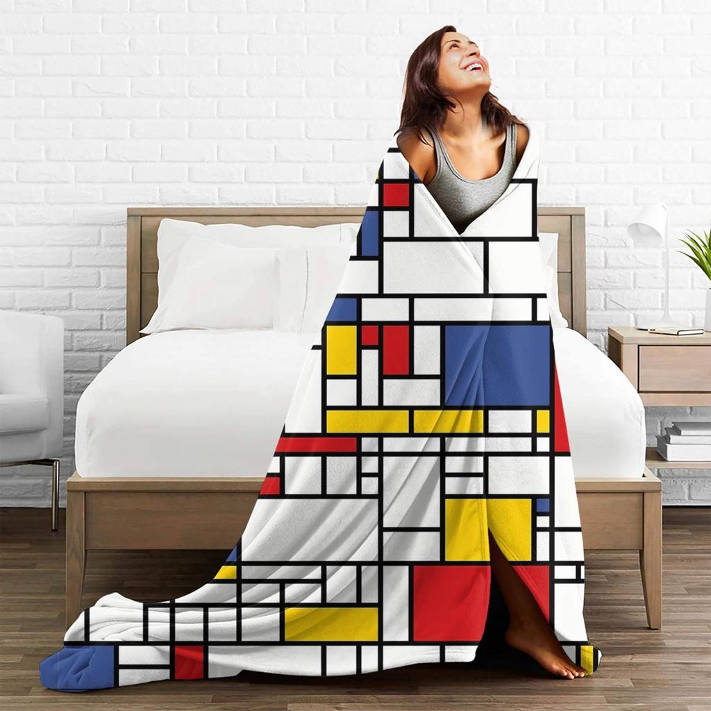 Piet Mondrian Flanelldecke Qualität Superwarm Abstrakte Kunst Bettwäsche Überwürfe Herbst Camping Couch Sessel Ästhetische Tagesdecke