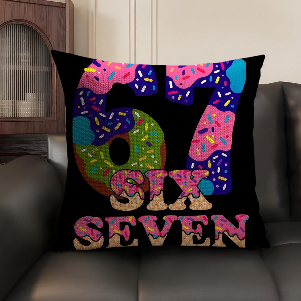 Six Seven Art Design Cushion Cover Natural Linen Organic Fabric Double-Sided Printing Sofa Home Decor Gift Pillow Case