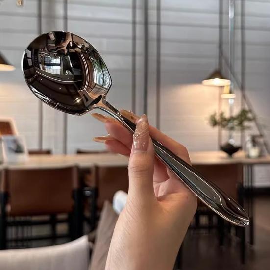 1/2Pcs Stainless Steel Spoon Ergonomic Handle Mirror Polished Design Fruit Spoon