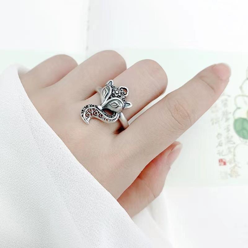 Adjustable Open Ring With Hollow Fox Design Minimalist Vintage Plated Unisex Statement