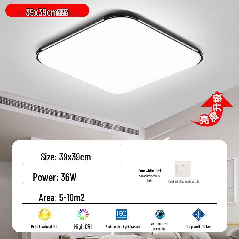 

Ultra-Thin LED Ceiling Light: Modern Rectangular Design for Living Room, Bedroom, and Hallway - Eye Protection, Simple Aluminum Build. Black Thin Version