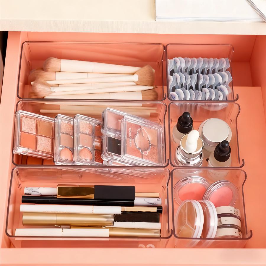 Clear Desktop Storage Box: Portable Plastic Organizer for Makeup & Small Items