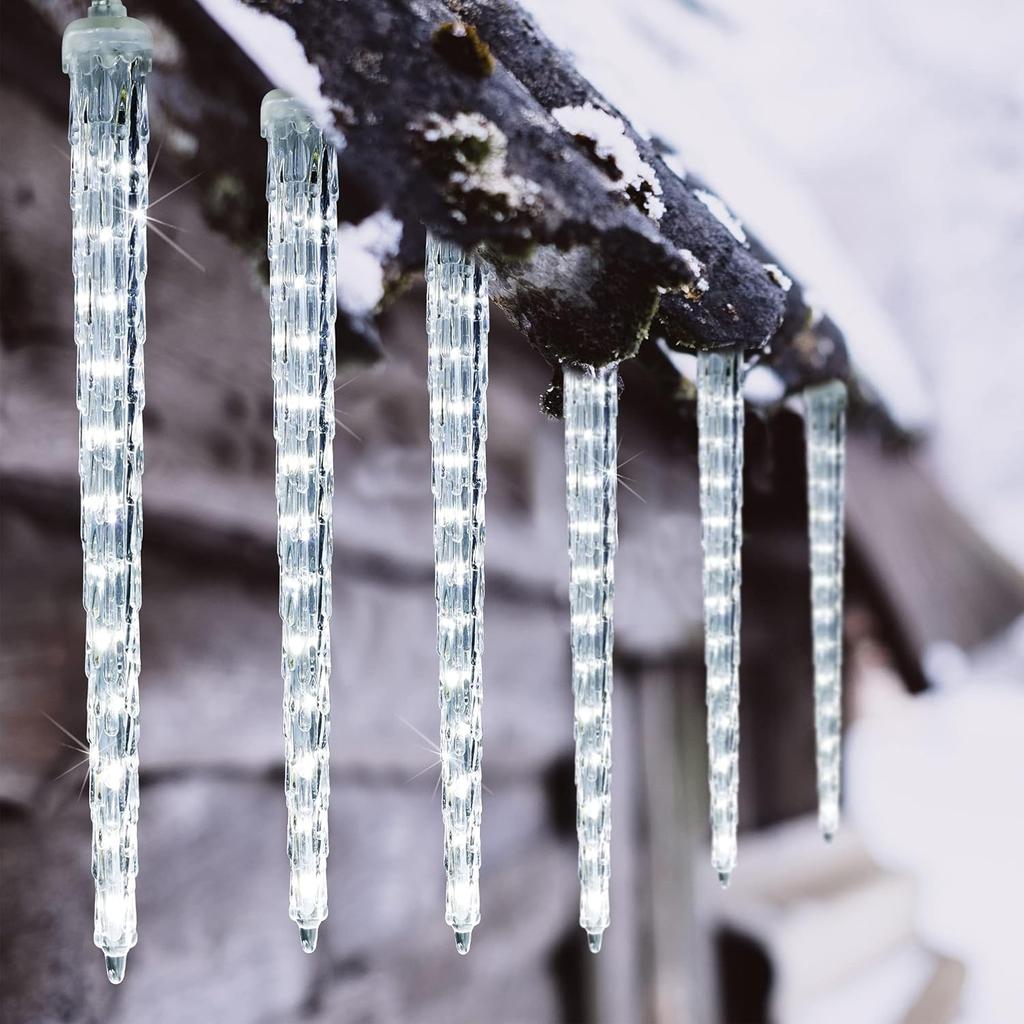 WATERGLIDE Meteor Shower Lights, 11" Outdoor Christmas Lights 10 Icicles 240 SMD LED Crystal Ice Falling Light, Connectable Raindrop Iciclelights,