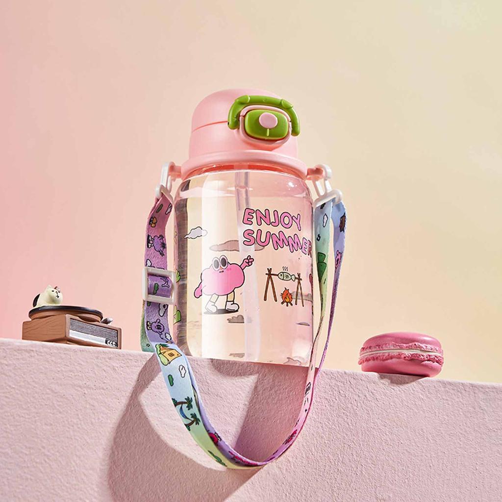 Student Cute Straw Cup, Gender-Neutral Portable Plastic Water Bottle with - Design, Convenient Summer Drinking Cup