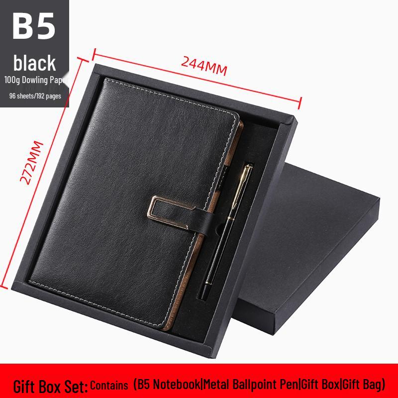 Men's Business Notebook with Printed Pages, Leather Cover, Magnetic Buckle, and Pen Holder. Perfect for Meeting Minutes and Office Use.