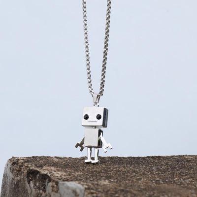 Collana con Ciondolo Robot Unisex Street Fashion - Catena Lunga Stile Hip Hop Disco