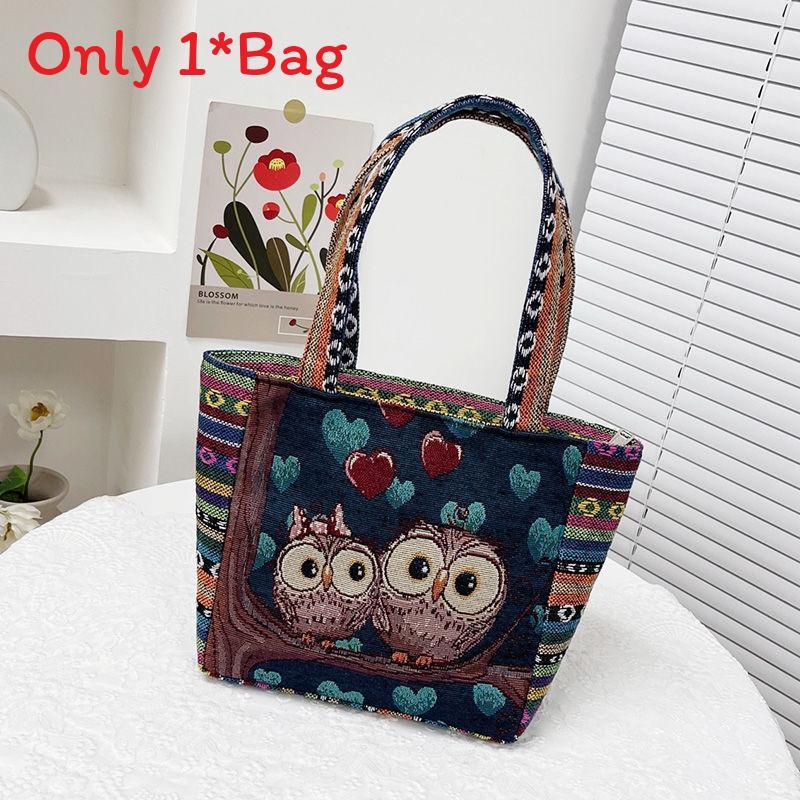 Elephant Embroidered Canvas Handbag With Dual Handles For Casual Daily Use