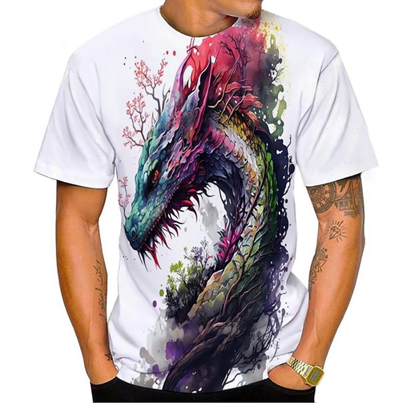 Tricouri cu Imprimeu 3D Floral Dragon Nou Bărbați Femei Modă Gât O Mânecă Scurtă Tricou Supradimensionat Harajuku Y2k Topuri Tricouri Haine Copii