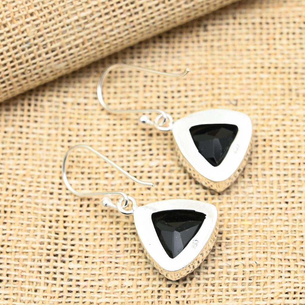 Pendientes de plata de ley maciza 925 hechos a mano con piedra preciosa de espinela negra para ella