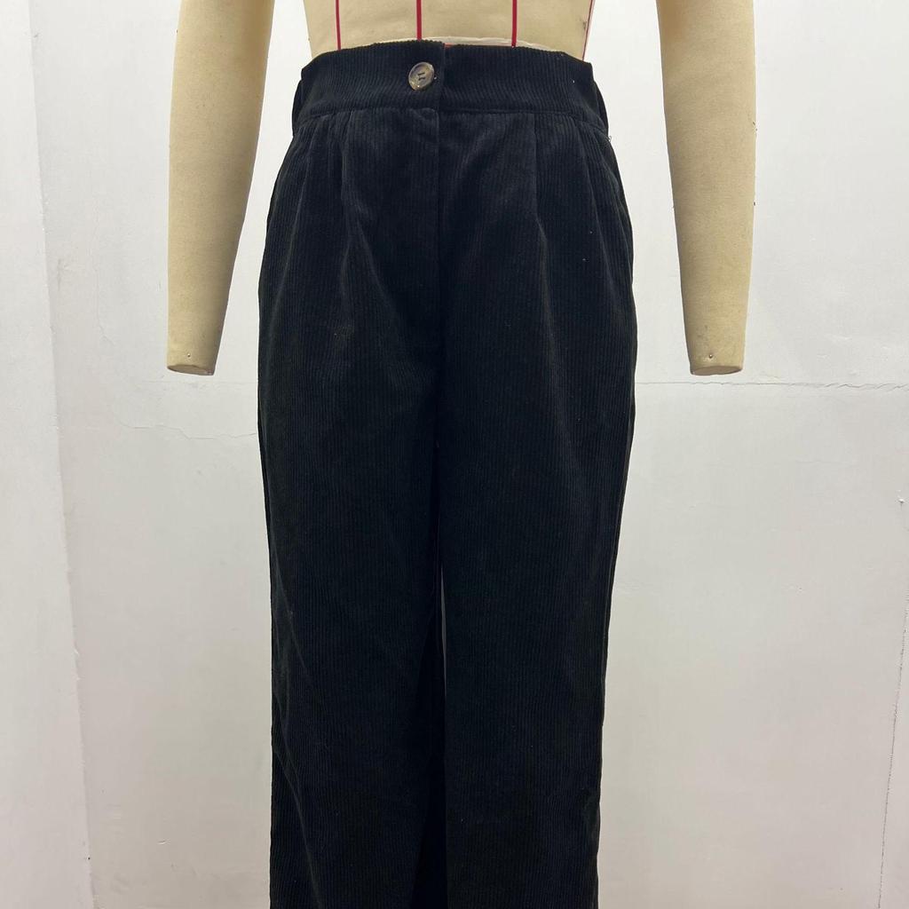 Spring 2026 New Women's High-waisted Casual Pants Solid Color Corduroy Loose Straight Trousers Women