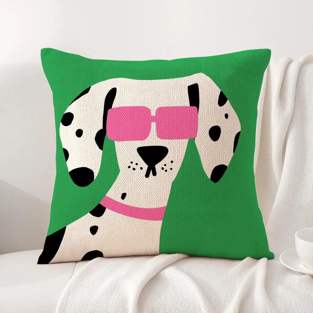 Cartoon Animal Cute Cushion Cover Natural Linen Organic Fabric DoubleSided Printing Sofa Home Decor Breathable Bed Pillow
