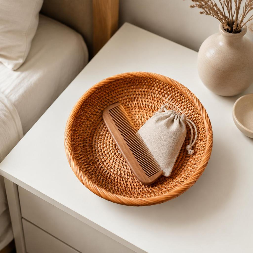 Handwoven Rattan Storage Basket Handmade Round Open Rustic for