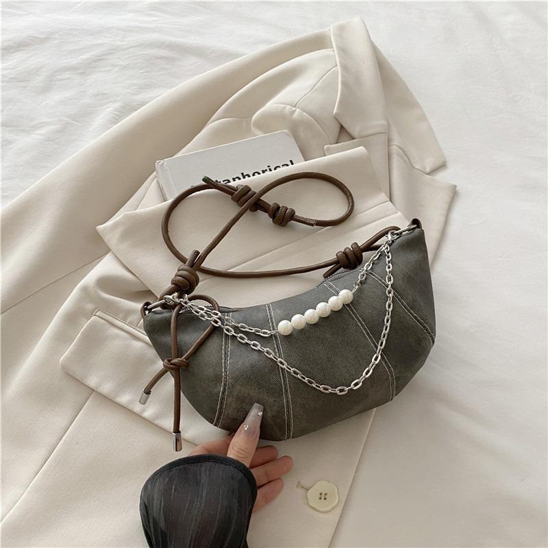 Denim Bag Women's New Trendy Niche Commuter Shoulder Bag Casual Trendy Brand Popular Messenger Croissant