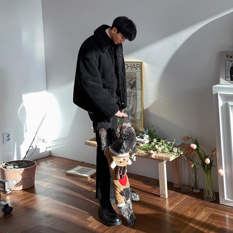 

Пальто из овечьей шерсти и хлопка, мужское зимнее утолщенное хлопковое пальто, модная флисовая куртка в корейском стиле, свободная повседневная хлопковая куртка 2XL