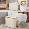 Modern Bamboo & Fabric Foldable Storage Basket with Lid for Paper Towels and Toiletries