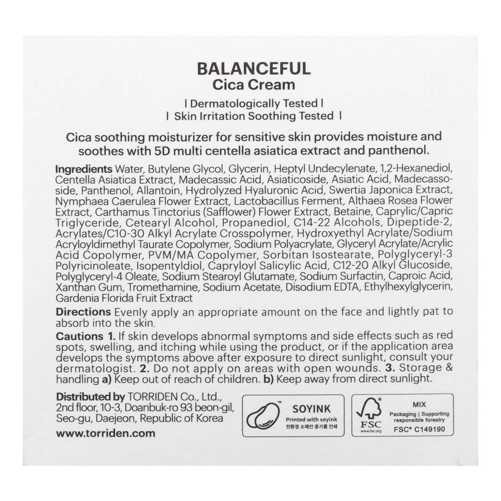 TORRIDEN Balanceful, Centella Asiatica Extract Cream, 2.70 Fl Oz (80 Ml)