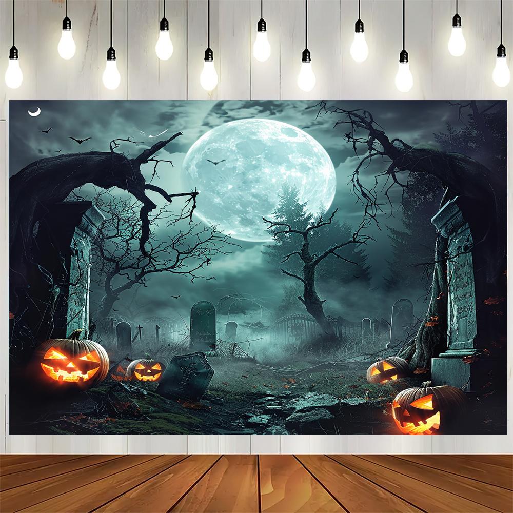 Halloween Horror Night Pumpkin Moon party decoration background cloth, suitable for indoor and outdoor decoration