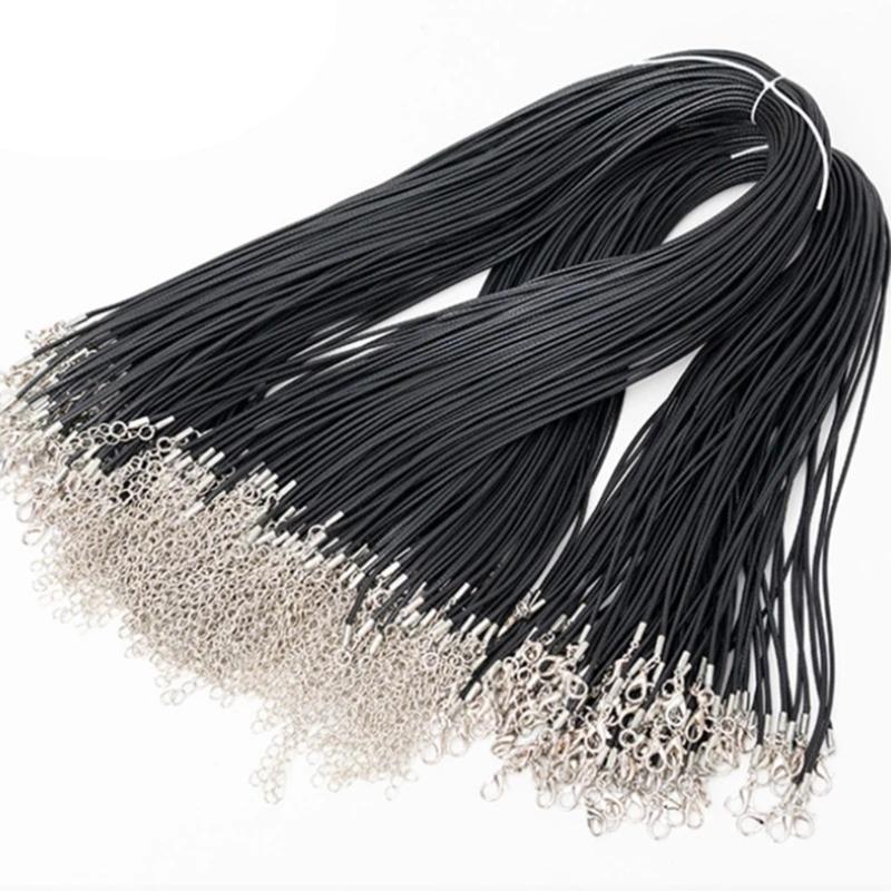 100pcs 1.5/2mm Leathers Adjustable Braided Rope Necklace Pendant Charm Findings Lobster Clasp String Cord Jewelry Making