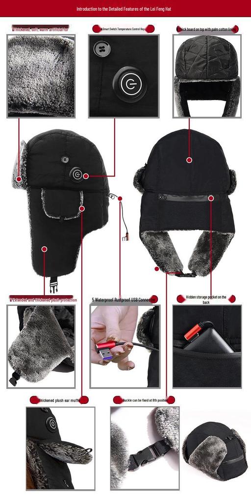 USB Rechargeable Thick Fleece Lei Feng Cycling Hat with Ear Protection - Warm Plush Cotton Christmas Hunting Hat