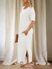 Womens T Shirt Dress Drop Shoulder Side Slit Loose Maxi Dress With Pockets
