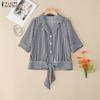 ZANZEA Women Casual Turn Down Collar Loose Short Sleeve Stripe Blouse