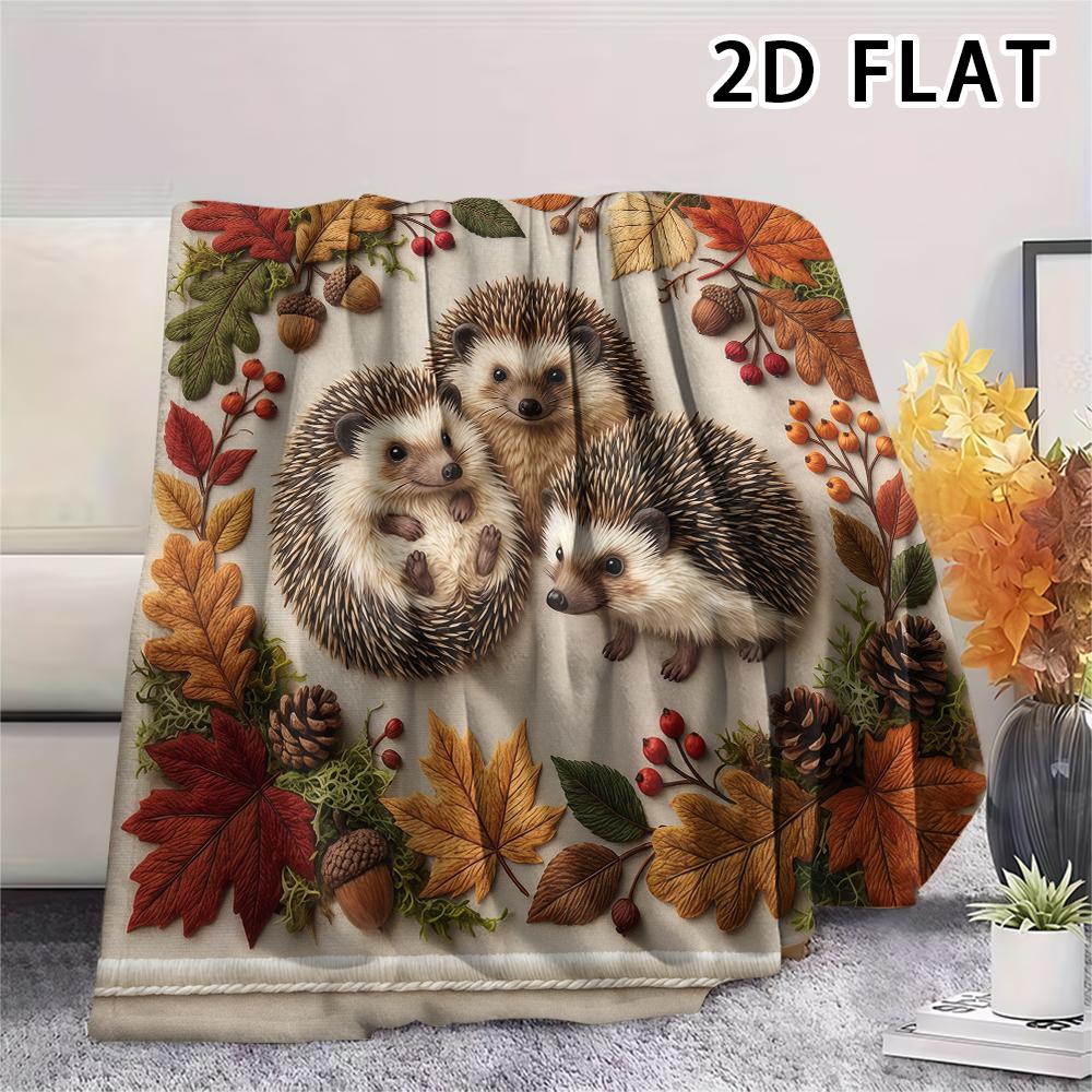 1Pc 2D FLAT Hedgehog Print Flannel Blanket,High quality Comfortable for All Seasons,Home Decor,Warmth and Comfort,Perfect for Christmas Gifts