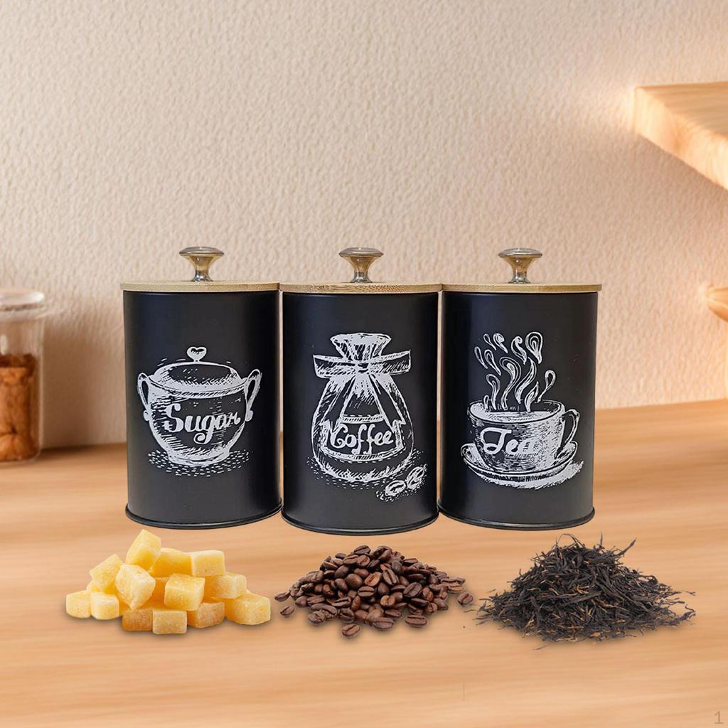 3Pcs Kitchen Canisters Tea Sugar Canister Tins with Lids Gadgets for Counter Multifunctional