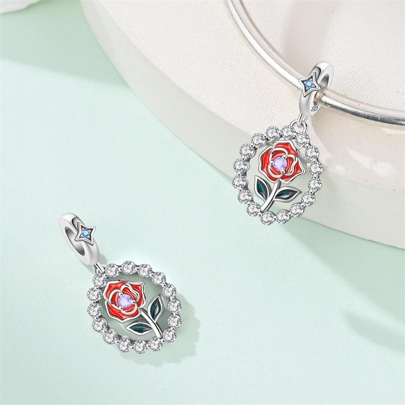 Copper Rose Pendant Charms Jewellery Fit Original Bracelet Necklace For Women Diy Gift