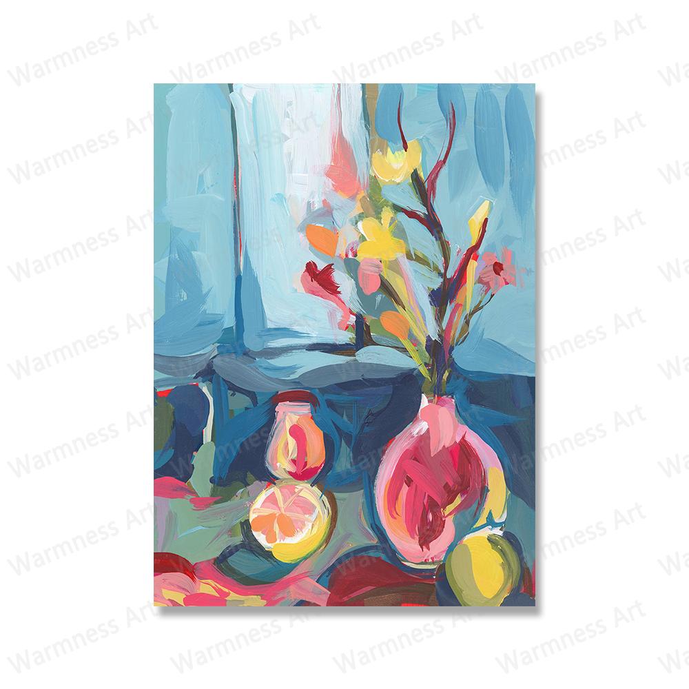 Grapefruits Lemons and Gerber Wall Art Canvas Posters Flowers Daisies Prints Modern Still Life Pictures for Kitchen Living Room No Frame