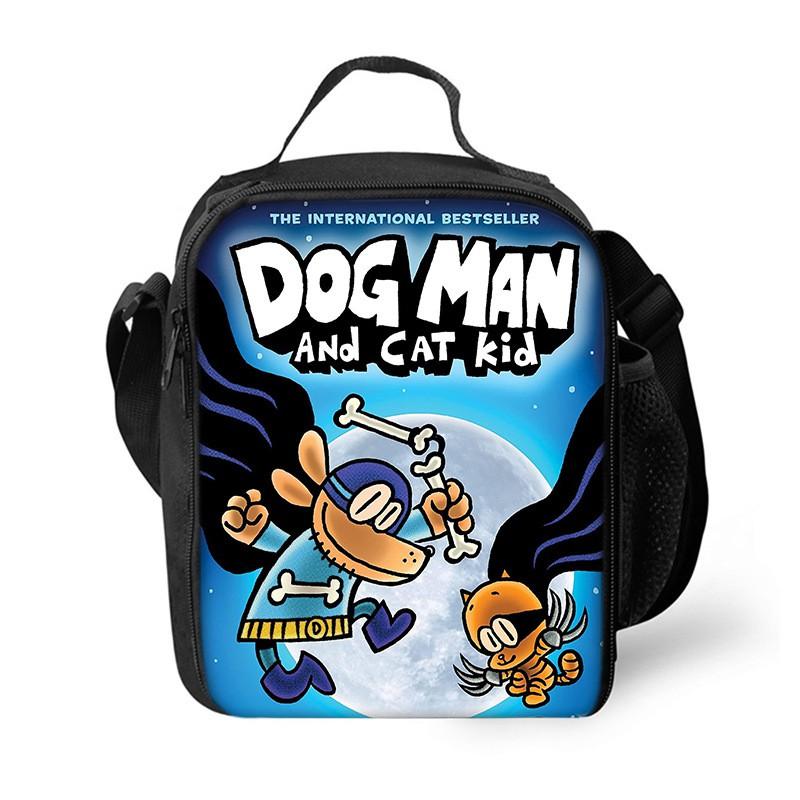 Dog Man Themed Lunch Bag Kids - PVC Insulated Crossbody Shoulder Street Style School Accessory