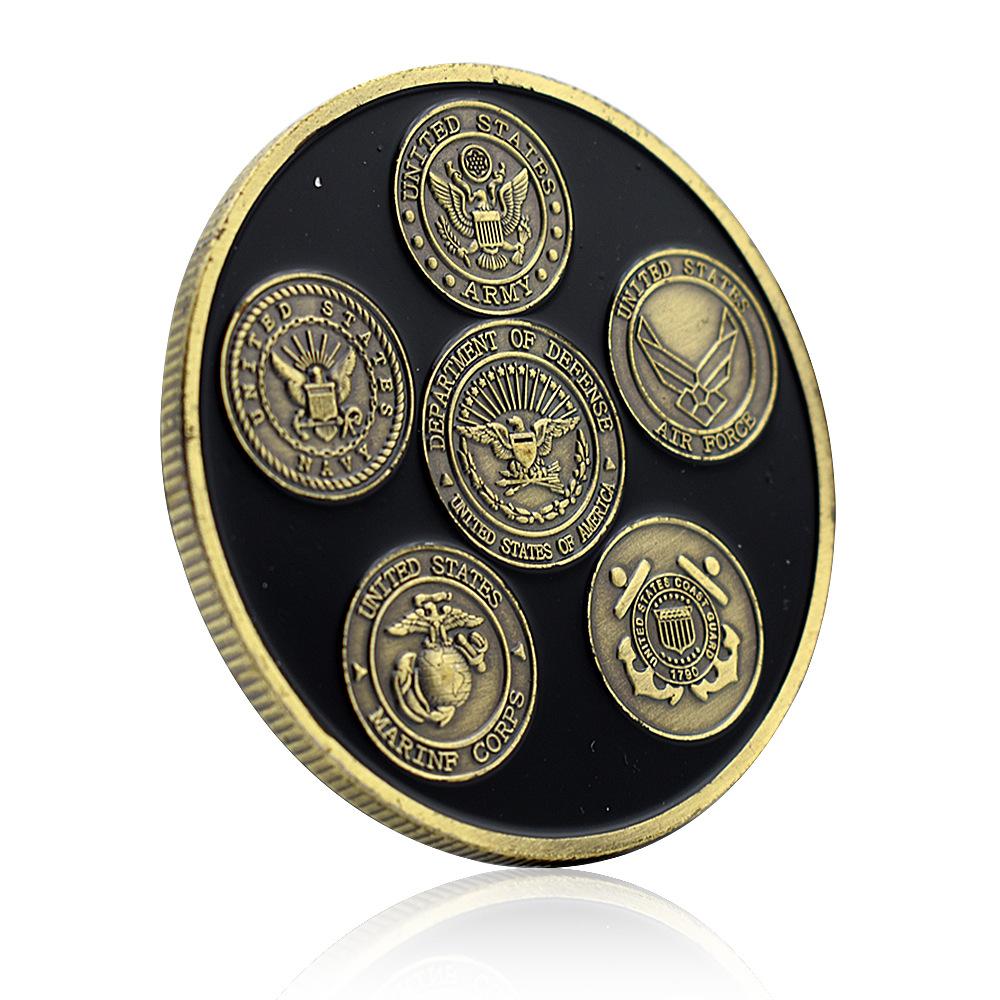 US Veterans Badge Copper Coin, US Army's Five Major Service Gold Coins Commemorative Badge Collectibles, Challenge Coins