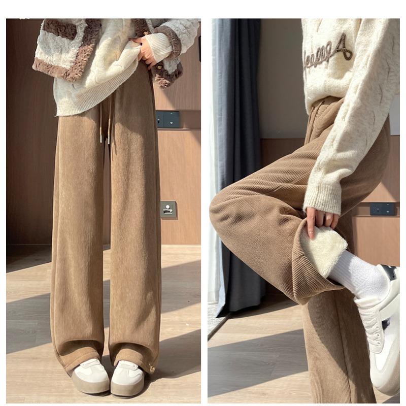Women High Waist Casual Loose Pants Straight Wide Leg Female Thick Baggy Trousers