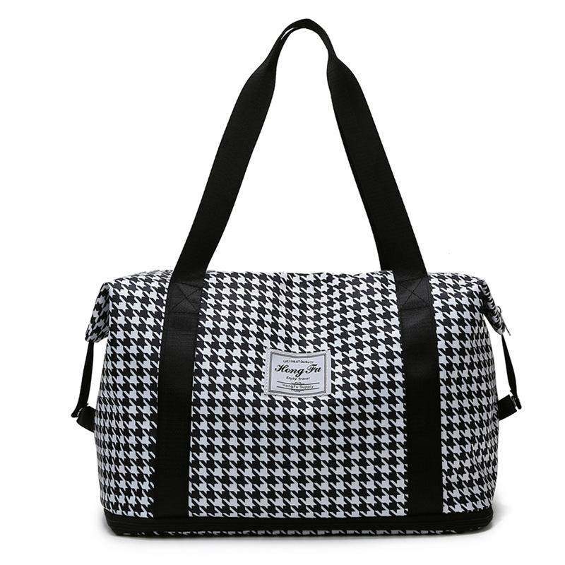 New extended travel bag women's shoulder large-capacity wet and dry separation yoga fitness bag plaid cover tie rod duffel bag
