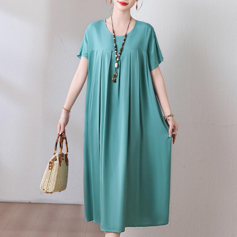 Plus Size Loose Vintage Print Langes Kleid für Damen Lässige Kurzarm-Sommer-Damenkleider