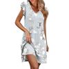 Abito Estivo da Donna Manica a Volant Scollo a V Abiti Corti Moda Casual Ampio A Linea Svasato Abito da Sole con Tasca